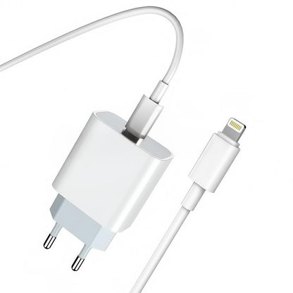 Network Charger with Lightning Cable Prestico F8S, 20W, 3A, 1 x USB-C, White