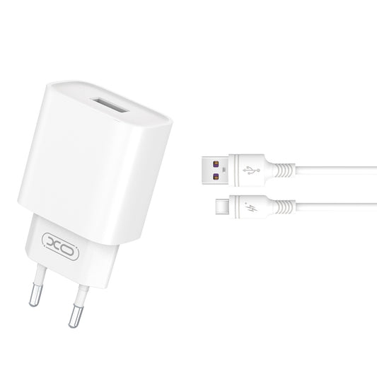 Network Charger with USB-C Cable XO Design CE02D, 18W, 3A, 1 x USB-A, White