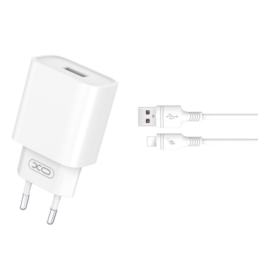 Network Charger with Lightning Cable XO Design CE02D, 18W, 3A, 1 x USB-A, White