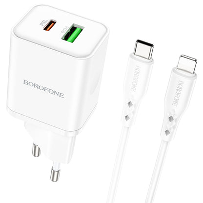Network Charger with Lightning Cable Borofone BN7, 20W, 3A, 1 x USB-A - 1 x USB-C, White