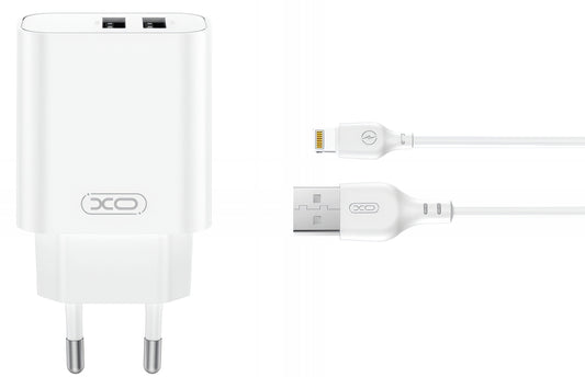 Network Charger with Lightning Cable XO Design CE34, 12W, 2.4A, 2 x USB-A, White