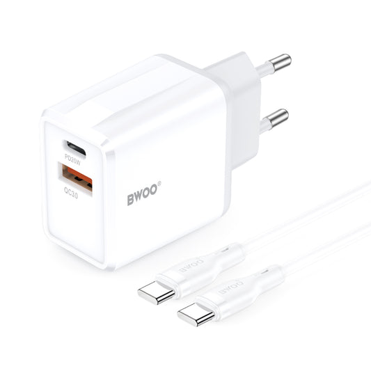 Network Charger with USB-C Cable BWOO CDA182, 38W, 3A, 1 x USB-A - 1 x USB-C, White