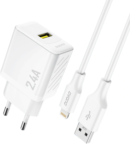 Dudao A23LEU Mains Charger with Lightning Cable, 12W, 2.4A, 1 x USB-A, White
