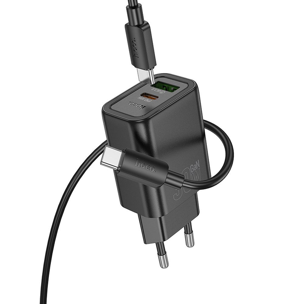 Network Charger with USB-C Cable HOCO N63, 30W, 3A, 1 x USB-A - 1 x USB-C, Black