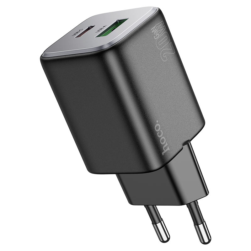 Network Charger with Lightning Cable HOCO N41, 20W, 3A, 1 x USB-A - 1 x USB-C, Black
