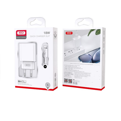 Network Charger with Lightning Cable XO Design CE02D, 18W, 3A, 1 x USB-A, White