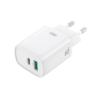 Network Charger with USB-C Cable XO Design CE29, 20W, 3A, 1 x USB-A - 1 x USB-C, White
