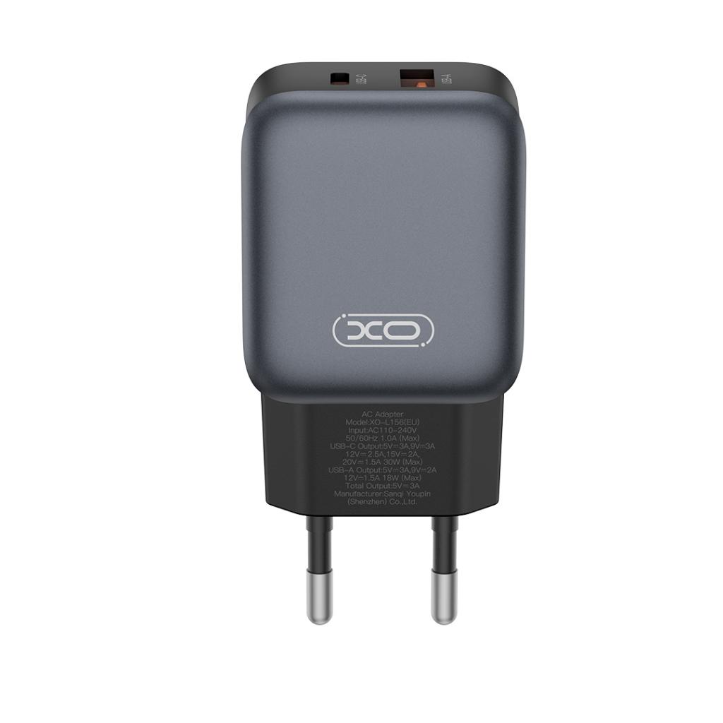 Network Charger with USB-C Cable XO Design L156, 30W, 3A, 1 x USB-A - 1 x USB-C, Black