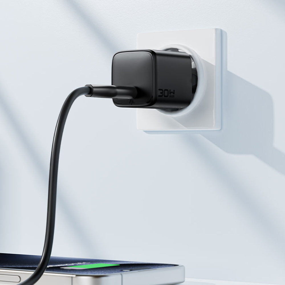 Acefast A118 USB-C Network Charger with Cable, 30W, 3A, 1 x USB-C, Black