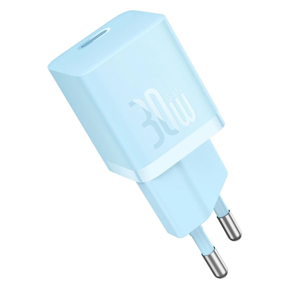 Network Charger with USB-C Cable Baseus GaN Mini 1C, 30W, 3A, 1 x USB-C, Blue P10110902313-00
