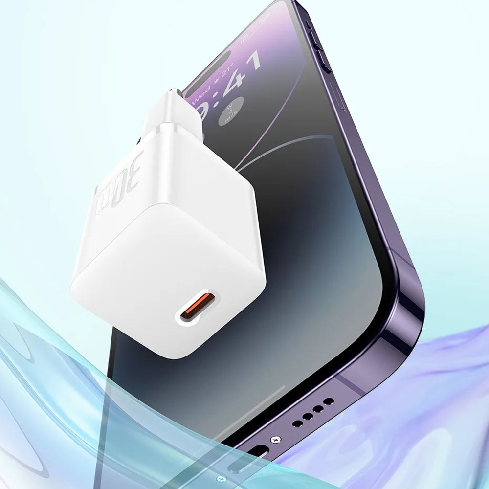 Network Charger with USB-C Cable Baseus GaN Mini 1C, 30W, 3A, 1 x USB-C, Blue P10110902313-00