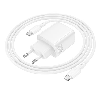 Network Charger with USB-C Cable Borofone BN29 Fuente, 30W, 3A, 1 x USB-A - 1 x USB-C, White
