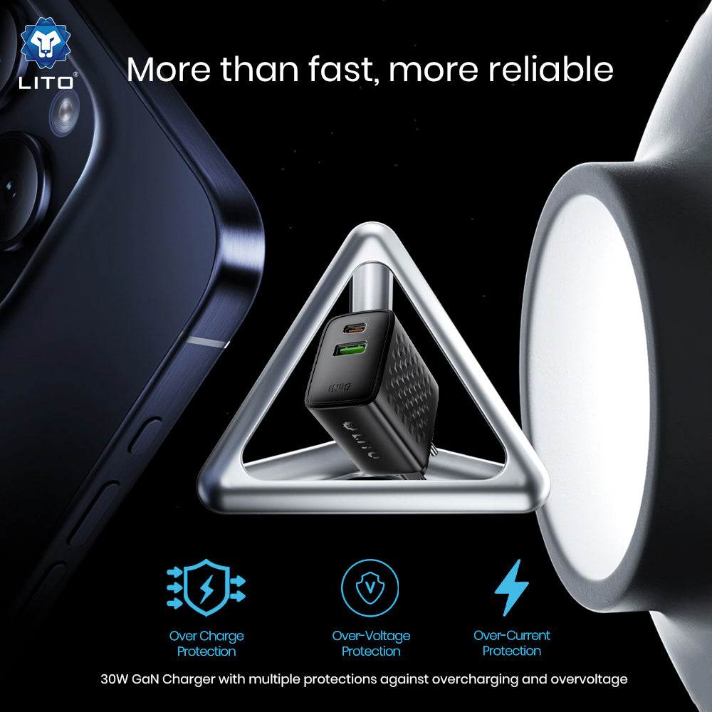 Network Charger with USB-C Cable Lito LC19T, 30W, 3A, 1 x USB-A - 1 x USB-C, Black