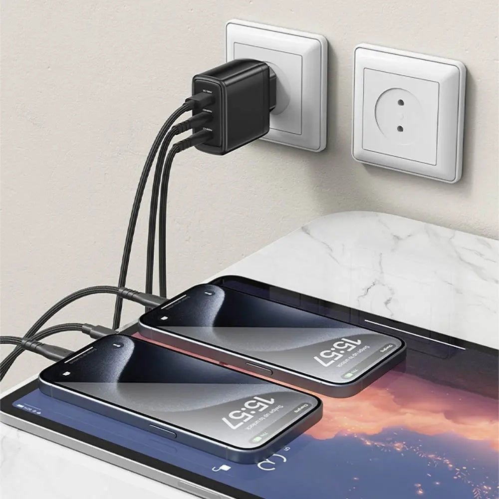 Network Charger with USB-C Cable Yesido YC144C, 65W, 3.25A, 1 x USB-A - 2 x USB-C, Black