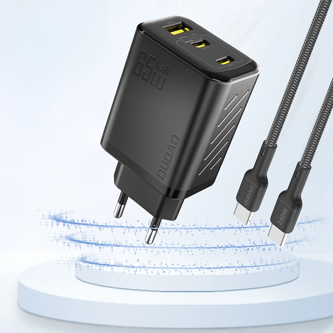 Dudao A29 Network Charger, 65W, 1 x USB-A - 2 x USB-C, Black
