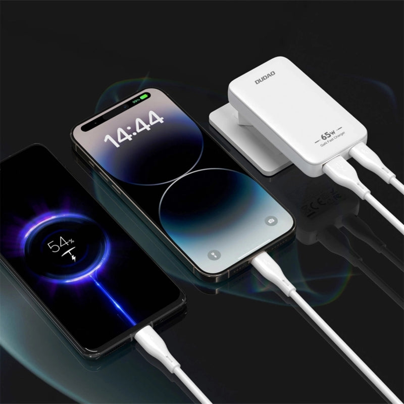 Dudao A65Q Travel Network Charger, 65W, 3.25A, 1 x USB-A - 1 x USB-C, White
