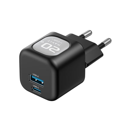 HAVIT UC220 Network Charger, 20W, 3A, 1 x USB-A - 1 x USB-C, Black Grey