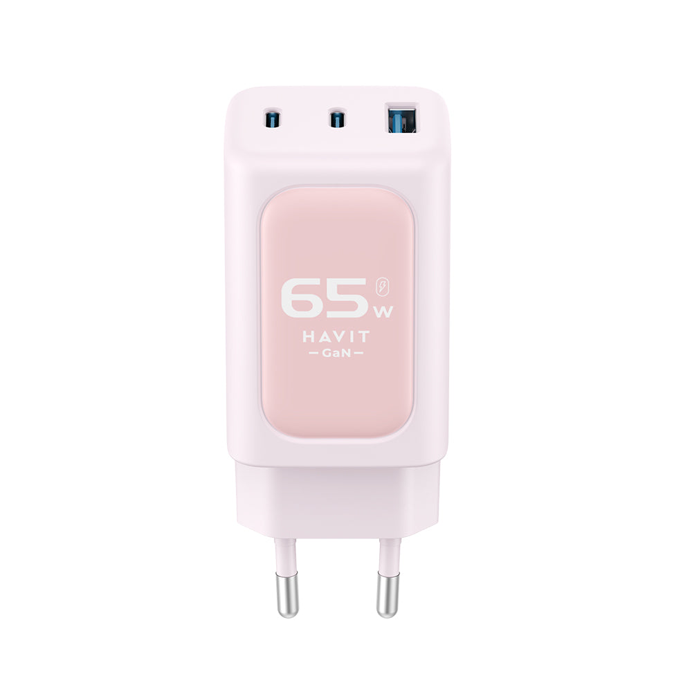 HAVIT UC260 Network Charger, 65W, 3A, 1 x USB-A - 2 x USB-C, Pink