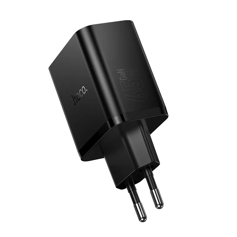 HOCO N75 Network Charger, 65W, 3A, 1 x USB-A - 2 x USB-C, Black