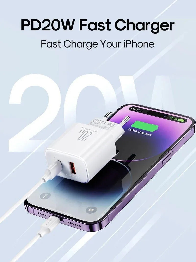 Joyroom JR-TCF05 Network Charger, 20W, 3A, 1 x USB-A - 1 x USB-C, White