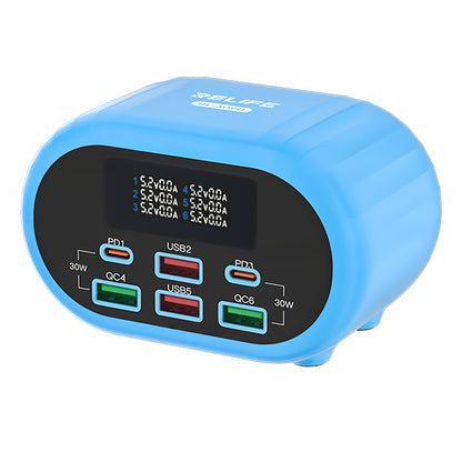 Relife RL-309U Station Charger, 72W, 5A, 2 x USB-C - 4 x USB-A, Blue