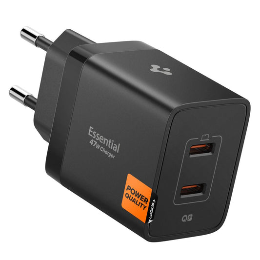 Spigen Essential Network Charger, 47W, 3A, 2 x USB-C, Black