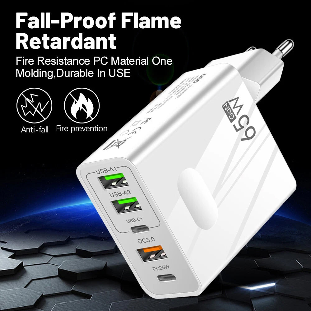 Techsuit CHC1 PentaXPower Network Charger, 25W, 3A, 3 x USB-A - 2 x USB-C, Black