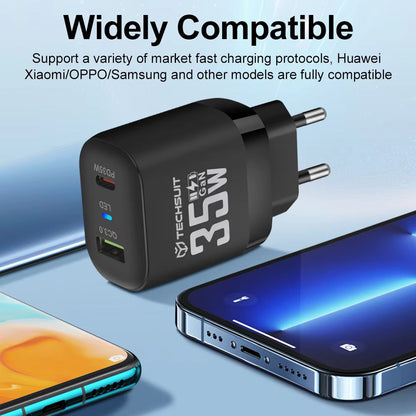 Techsuit CHPD174 Network Charger, 35W, 3A, 1 x USB-A - 1 x USB-C, Black