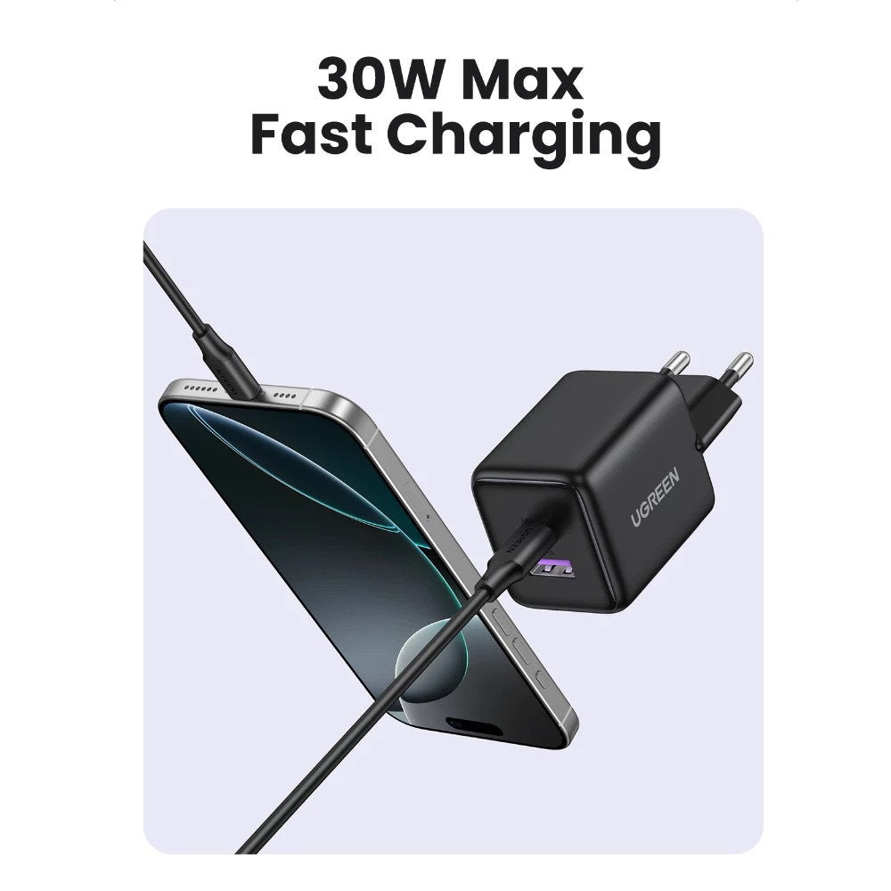 UGREEN X516 Network Charger, 30W, 3A, 1 x USB-A - 1 x USB-C, White