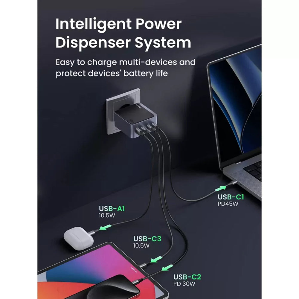 UGREEN X570 Nexode S Network Charger, 140W, 5A, 1 x USB-A - 3 x USB-C, Gray