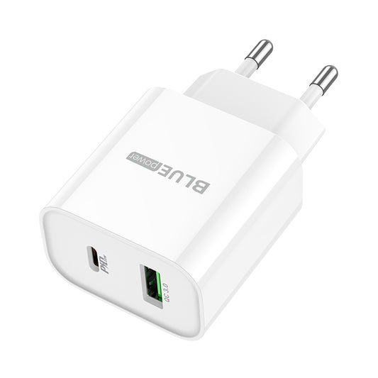 BLUE Power BC80A Network Charger, 20W, 3A, 1 x USB-A - 1 x USB-C, White