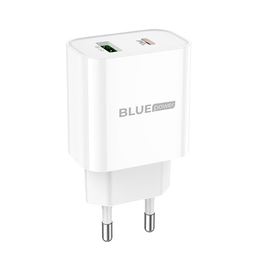 BLUE Power BC80A Network Charger, 20W, 3A, 1 x USB-A - 1 x USB-C, White