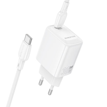 Network Charger with USB-C Cable Borofone BN28 Fuente, 30W, 3A, 1 x USB-C, White