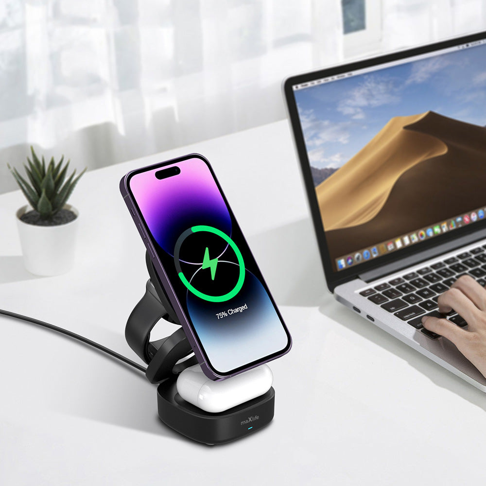 MaXlife MXWC-06 3in1 Wireless Network Charger, 15W, 1.67A, Black