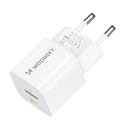 WZK WWCEAC Network Charger, 33W, 3A, 1 x USB-A - 1 x USB-C, White