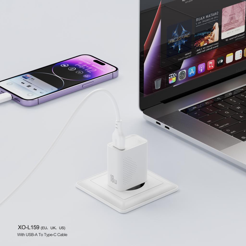 XO Design L159 Network Charger, 18W, 3A, 1 x USB-A, White