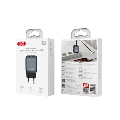 XO Design L156 Network Charger, 30W, 3A, 1 x USB-A - 1 x USB-C, Black