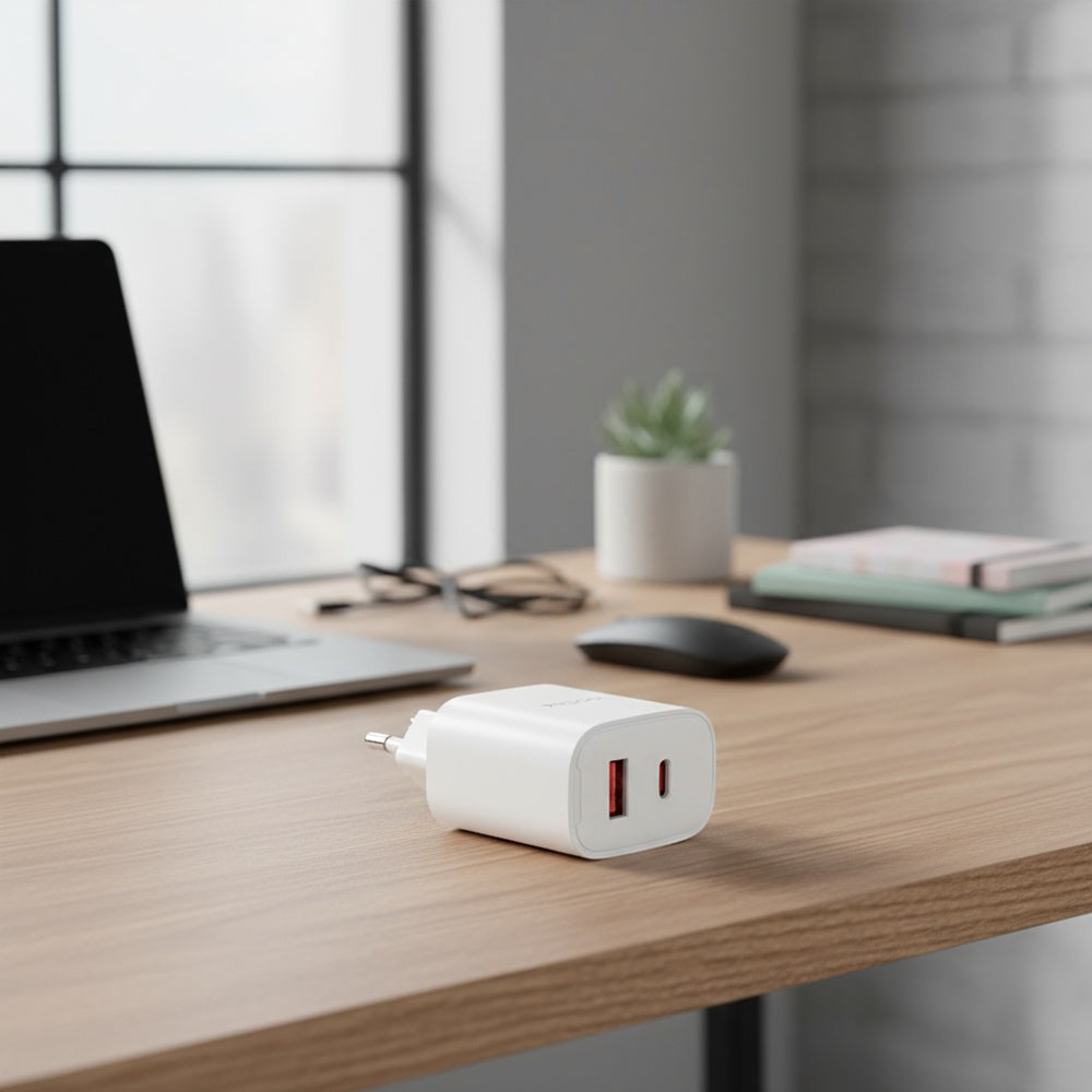 Yesido YC02E Network Charger, 20W, 3A, 1 x USB-A - 1 x USB-C, White