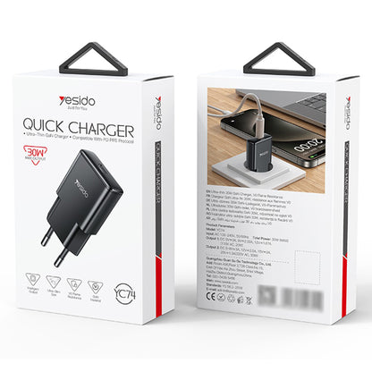 Yesido YC74 Network Charger, 30W, 3A, 1 x USB-C, Black
