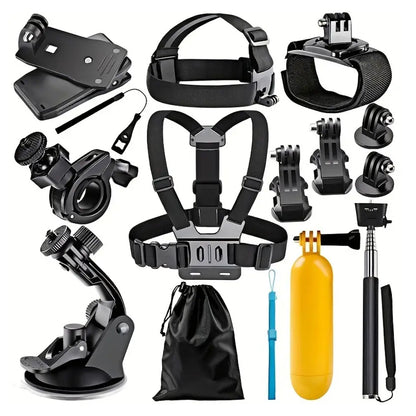 Techsuit SA15 Sports Camera Accessory Kit for GoPro / SJCAM Series, 15in1, Black