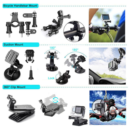 Techsuit SA50 Sports Camera Accessory Kit for GoPro / SJCAM Series, 50in1, Black