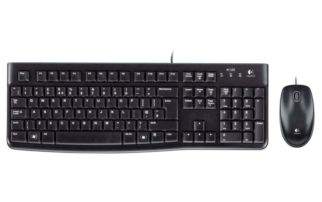 Logitech MK120 Wired USB Keyboard Mouse Kit, Black