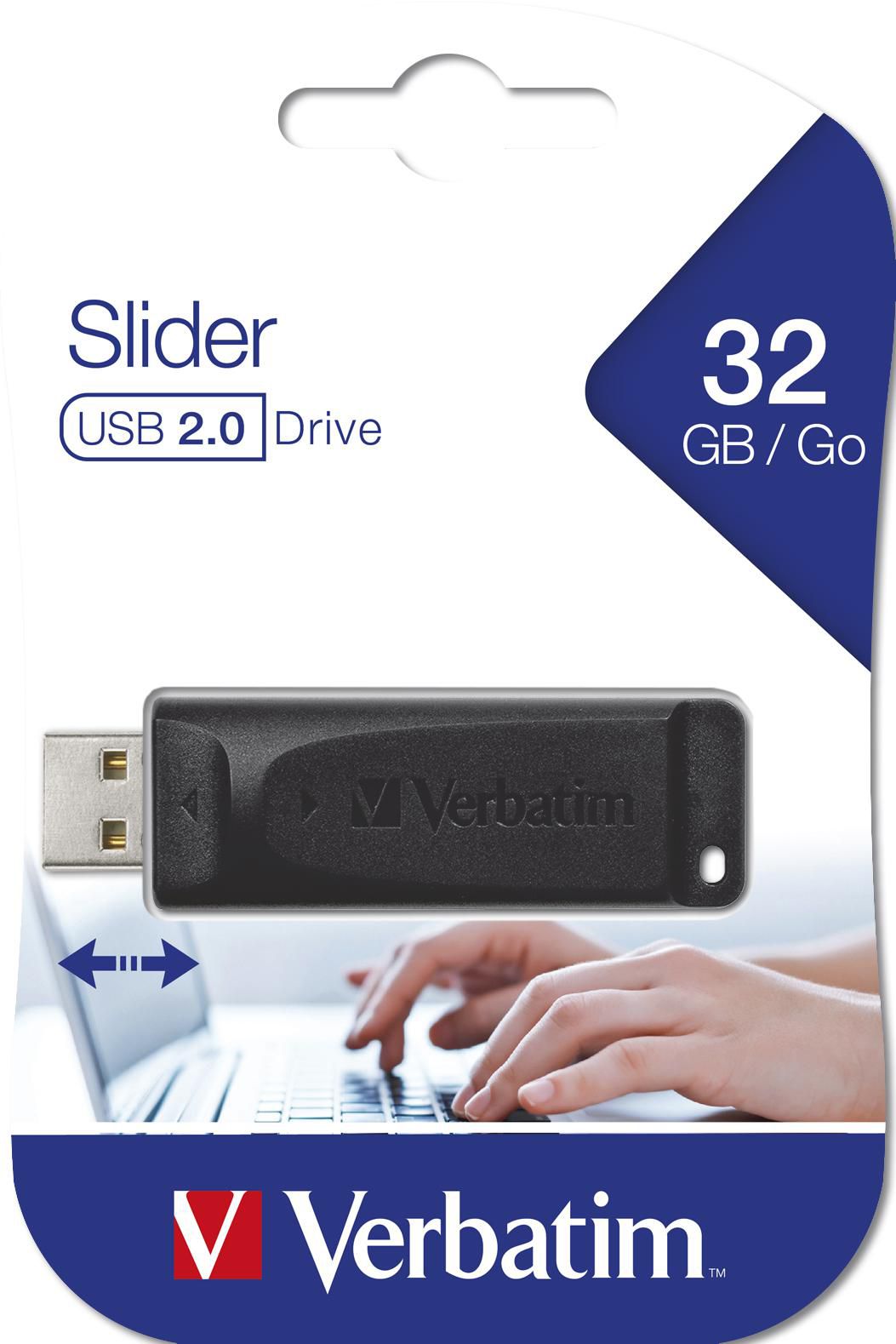External USB-A Verbatim PenDrive Slider Memory, 32Gb