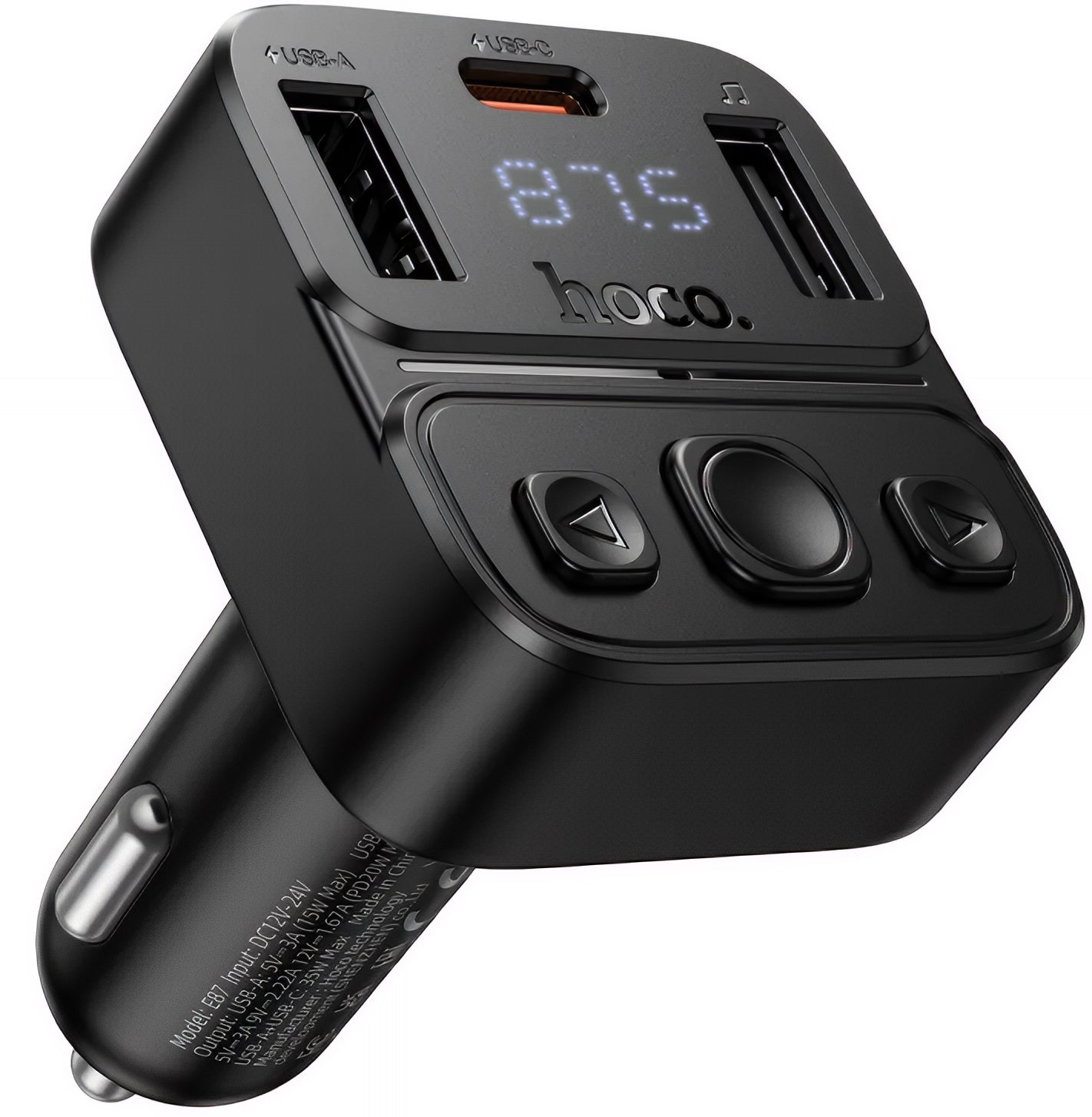 HOCO E87 Bluetooth FM Modulator, 2 x USB-A - 1 x USB-C