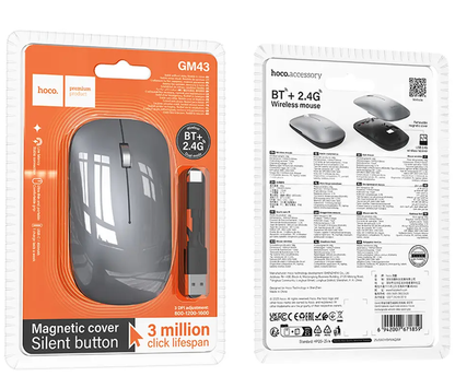 Wireless Mouse HOCO GM43, 1600DPI, BT / Wi-Fi, Gray