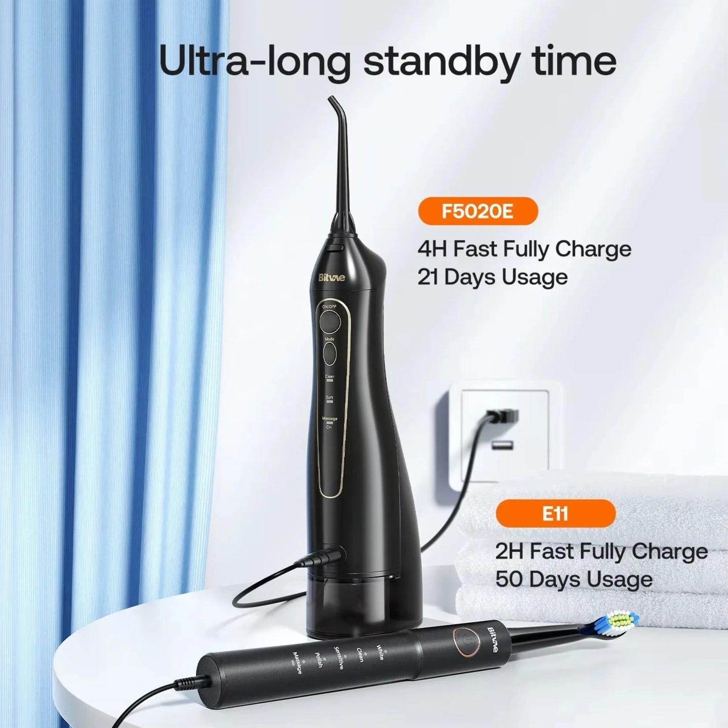 Electric Toothbrush and Oral Irrigator Bitvae E11 + F5020E, Black