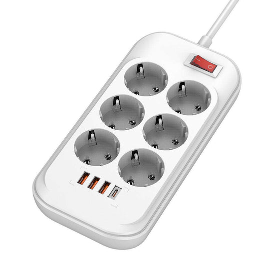 ColorWay Extension Cord, 6 x Schuko, White