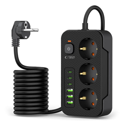Tech-Protect PC3X6 Extension Cord, 3 x Schuko, Black