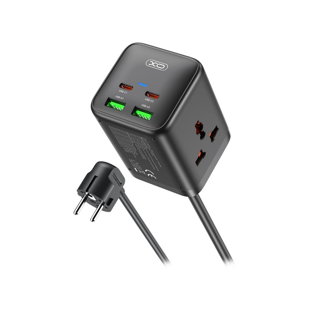 XO Design WL24 Extension Cord, 2 x Socket, Black