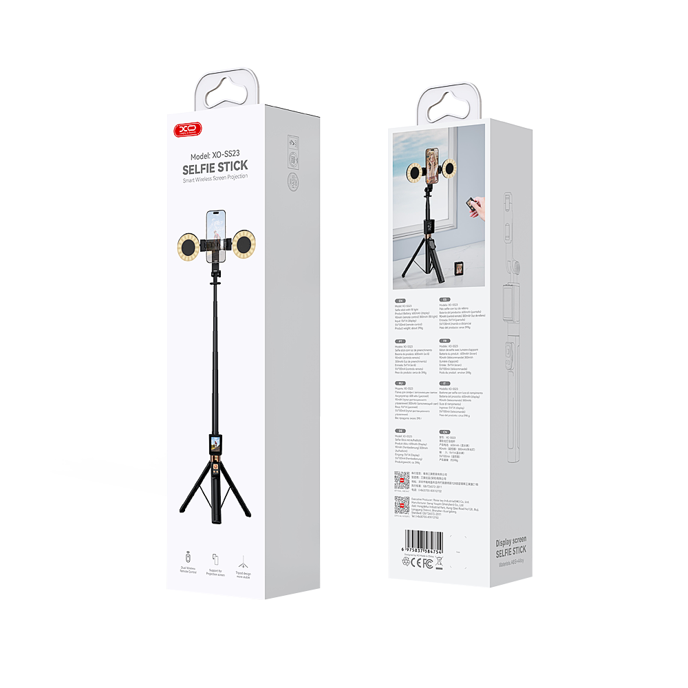Selfie Stick Bluetooth XO Design SS23 Dual Lights, Universal, Black